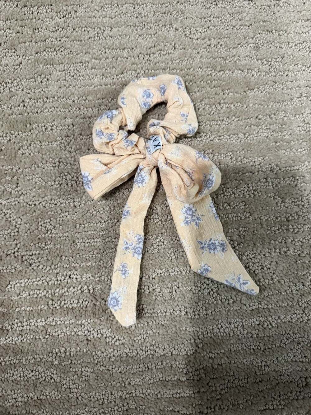 Kaxi Peach and Purple Floral Bow Scrunchie